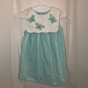 Girls' Mint Gingham Dress with Butterfly Appliqués